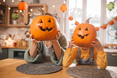 joyfully preparing for halloween - home decoration stock pictures, royalty-free photos & images