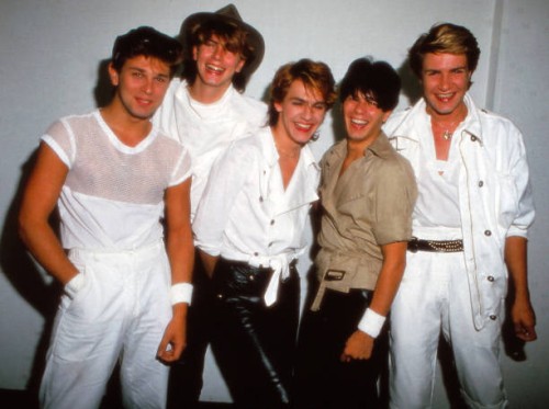 July 23, 1982: Duran Duran poses backstage during the band's second US tour at the Kabuki Theater on July 23, 1982 in San Francisco, California.