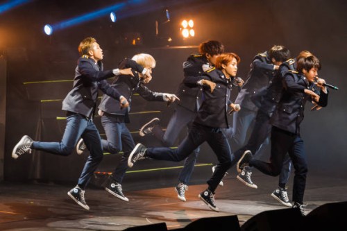 July 31: Jin, Suga, J-Hope, RM, Jimin, V and Jungkook members of the K-pop group BTS know as Bulletproof Boy Scouts performs live on stage with the...