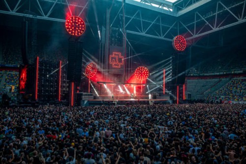 June 2022, North Rhine-Westphalia, Duesseldorf: Rammstein lead singer Till Lindemann performs on stage. Rammstein are on tour in Germany with their...