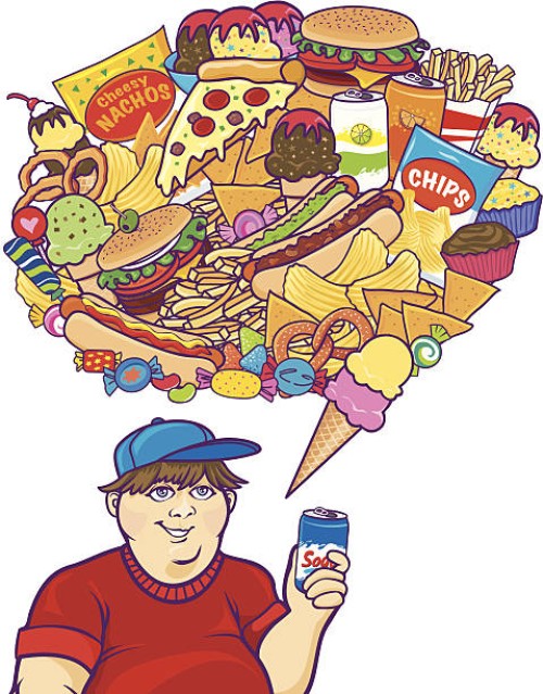 junk food thoughts white boy - junk food stock illustrations