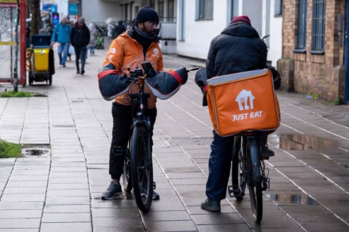 Just Eat takeaway delivery cycle courier on 31st January 2025 in London, United Kingdom. Just Eat Limited is a British online food order and delivery...