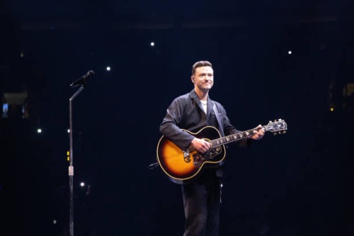 Justin Timberlake performs on stage during his The Forget Tomorrow World Tour at Rogers Arena on April 29, 2024 in Vancouver, British Columbia.