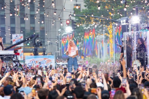 Karol G is seen performing at the Citi Concert Series for the 'Today' show at the Rockefeller Plaza on June 30, 2023 in New York City.