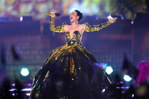Katy Perry performs during the Coronation Concert in the grounds of Windsor Castle on May 7, 2023 in Windsor, England. The Windsor Castle Concert is...