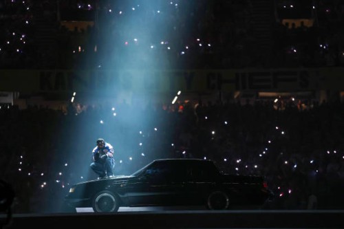 Kendrick Lamar performs onstage during Apple Music Super Bowl LIX Halftime Show at Caesars Superdome on February 09, 2025 in New Orleans, Louisiana.