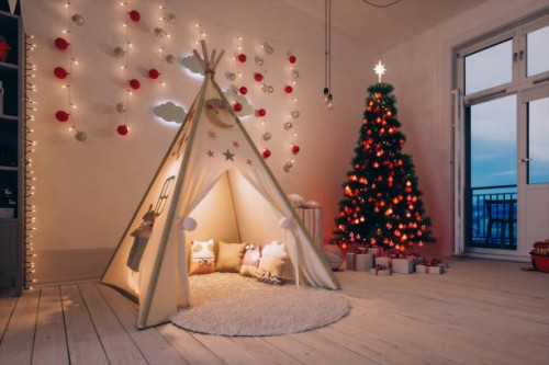 kids room at christmas - home decoration stock pictures, royalty-free photos & images