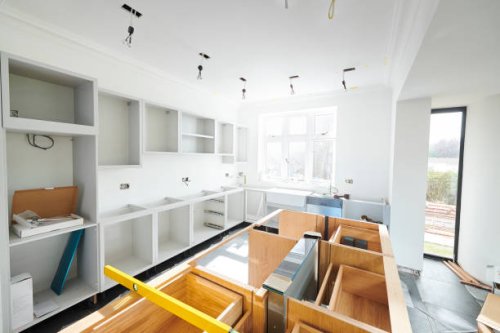 kitchen install progress - home decoration stock pictures, royalty-free photos & images