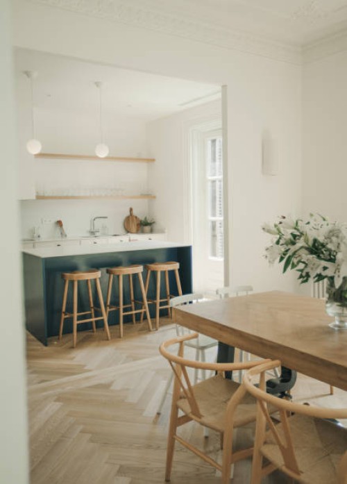 kitchen with open shelving - home decoration stock pictures, royalty-free photos & images