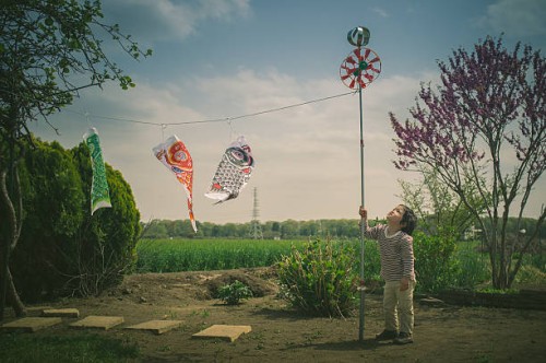 koinoburi - carp streamers - garden decoration stock pictures, royalty-free photos & images