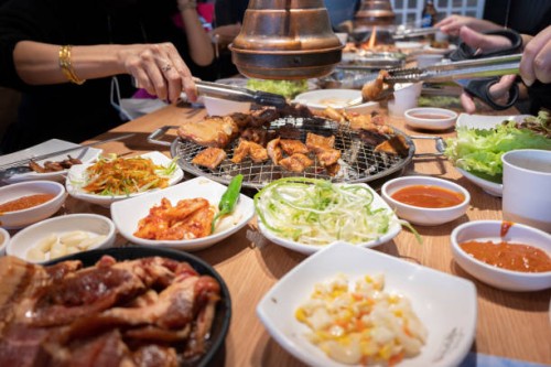 korean bbq buffet. - food stock pictures, royalty-free photos & images