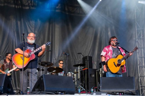 Kyle Gass and Jack Black of Tenacious D perform during Day 3 at Shaky Knees Festival at Atlanta Central Park on May 6, 2018 in Atlanta, Georgia.