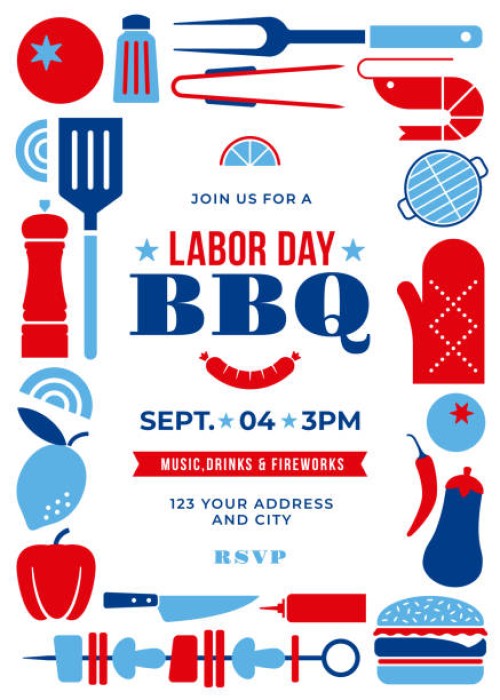 labor day bbq party background. - food stock illustrations