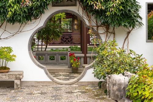 lan su chinese garden round entrance portland oregon - garden decoration stock pictures, royalty-free photos & images