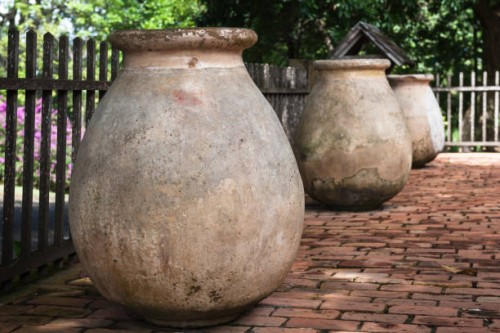 large clay pots, le francois, martinique - garden decoration stock pictures, royalty-free photos & images