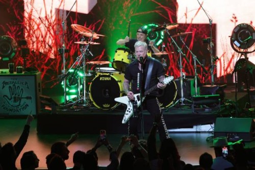 Lars Ulrich and James Hetfield of Metallica perform onstage during Metallica's All Within My Hands Foundation Presented by the Helping Hands Concert...