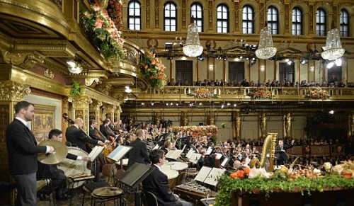 Latvian conductor Mariss Jansons conducts the traditional New Year Concert with the Vienna Philharmonic Orchestra at the Vienna Musikverein on...