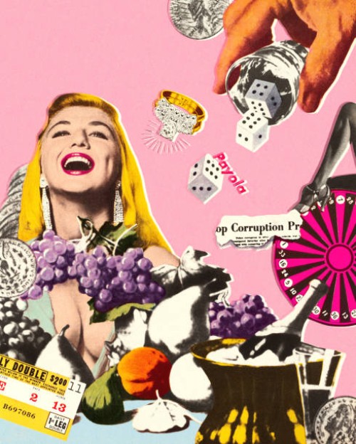 laughing woman in las vegas - food stock illustrations