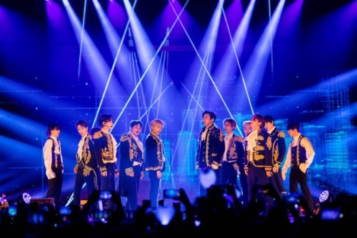 Leeteuk, Heechul, Yesung, Shindong, Donghae, Eunhyuk, Siwon, Ryeowook and Kyuhyun of Super Junior perform live on stage during a concert as part of...