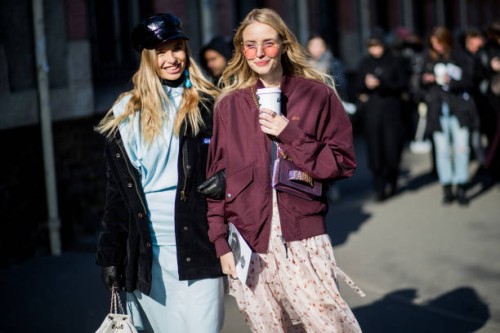 Leonie Sophie Hanne wearing bordeaux jacket is seen outside Lacoste on February 28, 2018 in Paris, France.