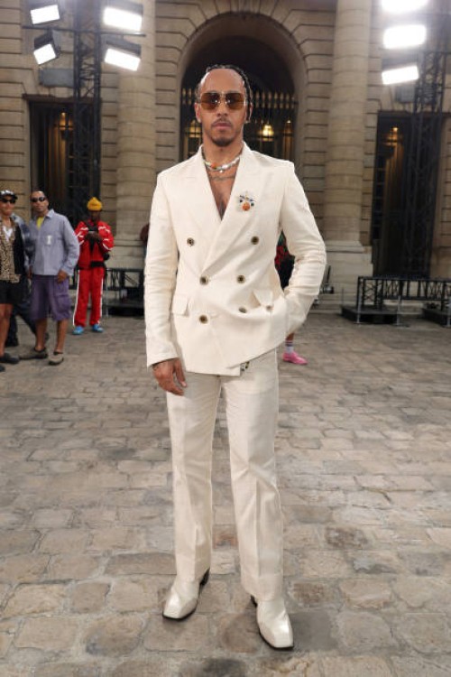 Lewis Hamilton attends the Wales Bonner Menswear Spring/Summer 2024 show as part of Paris Fashion Week on June 21, 2023 in Paris, France.