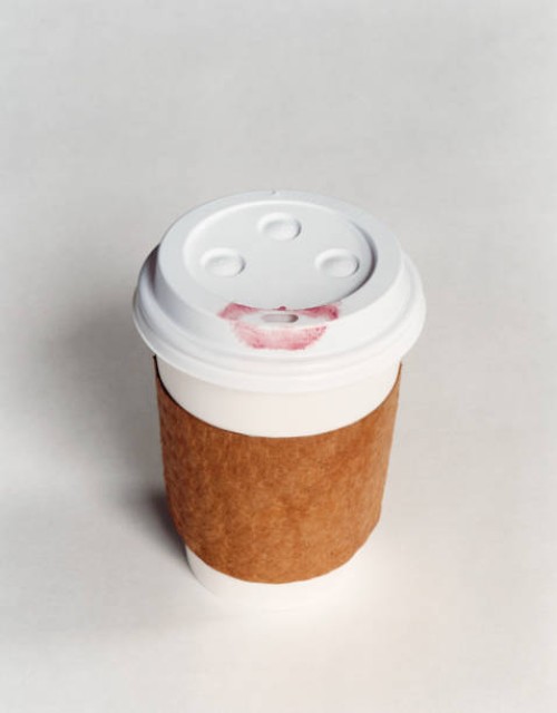 lipstick on take-out coffee - junk food stock pictures, royalty-free photos & images