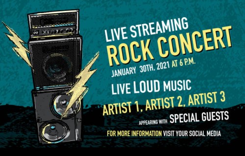 live streaming rock concert social media banner design with stack amplifier and lightning bolts - concert stock illustrations