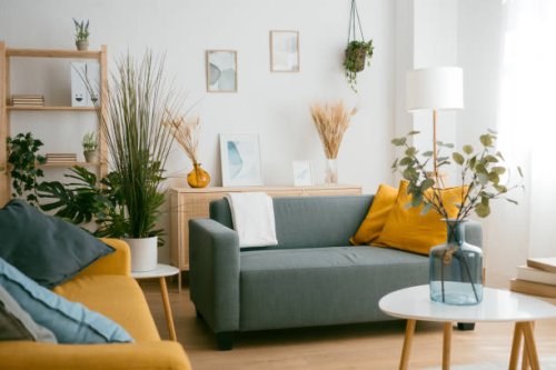 living room in a bright modern house open floor plan minimalist style. - home decoration stock pictures, royalty-free photos & images