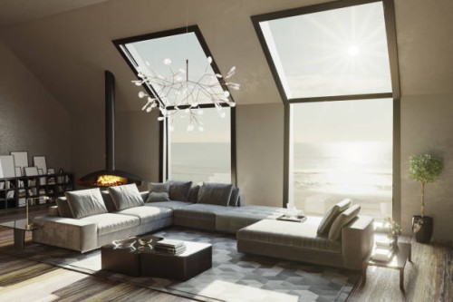 living room interior with sea view - home decoration stock pictures, royalty-free photos & images