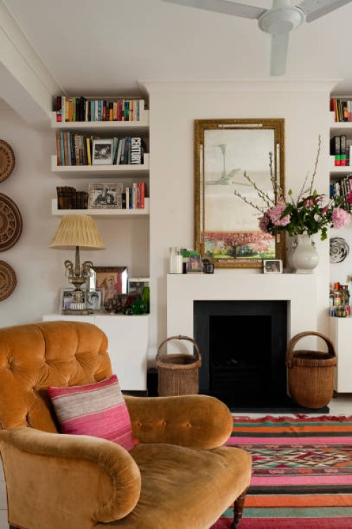 london flat of interior designer sarah vanrenen - home decoration stock pictures, royalty-free photos & images