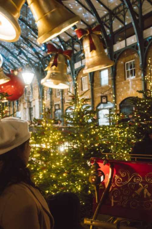 london's covent garden market aglow: christmas decorations in full splendor in london, uk - garden decoration stock pictures, royalty-free photos & images