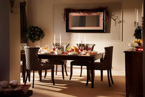 lovely christmas dinner setting - home decoration stock pictures, royalty-free photos & images
