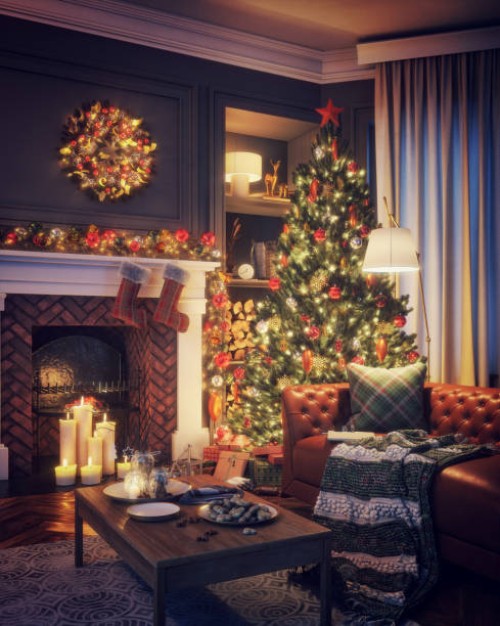 lovely christmas interior (vintage) - home decoration stock pictures, royalty-free photos & images