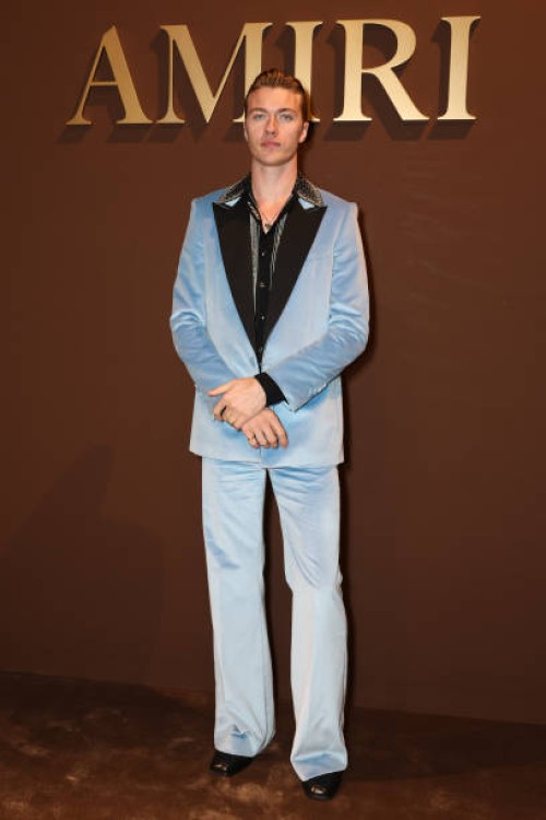 Lucky Blue Smith attends the Amiri Menswear Fall-Winter 2025/2026 show as part of Paris Fashion Week on January 23, 2025 in Paris, France.