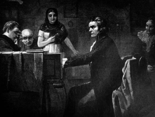 ludwig van beethoven during his piano performance - 1896 - concert stock illustrations