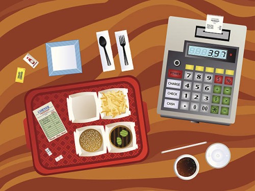 lunch counter - junk food stock illustrations