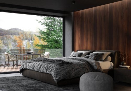 luxurious and dark apartment master bedroom interior - home decoration stock pictures, royalty-free photos & images