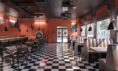 luxurious dark fast-food restaurant - junk food stock pictures, royalty-free photos & images