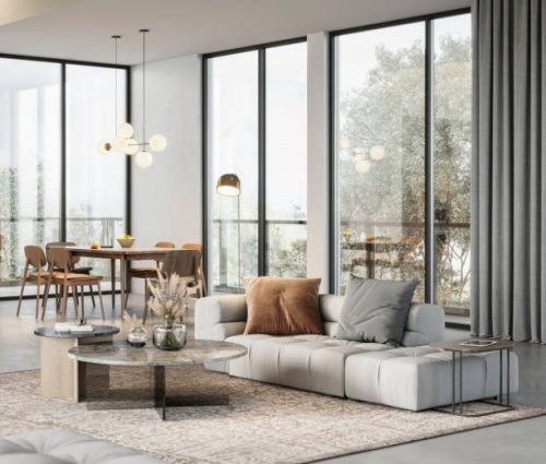 luxurious modern interiors of a living room in 3d - home decoration stock pictures, royalty-free photos & images