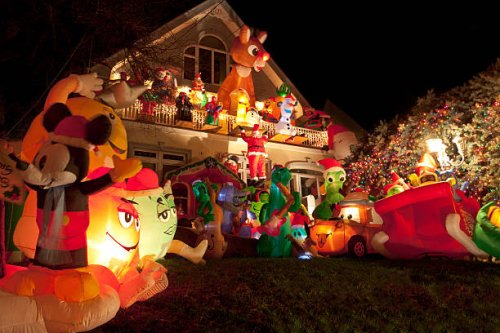 luxury brooklyn house with christmas lights at night, new york. - garden decoration stock pictures, royalty-free photos & images