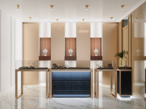 luxury jewellery store with jewels on display - fashion stock pictures, royalty-free photos & images