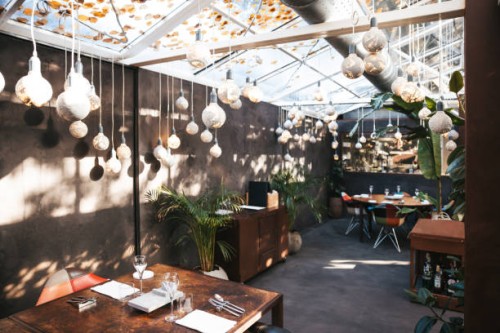 luxury restaurant interior with no people inside prior the opening service - garden decoration stock pictures, royalty-free photos & images