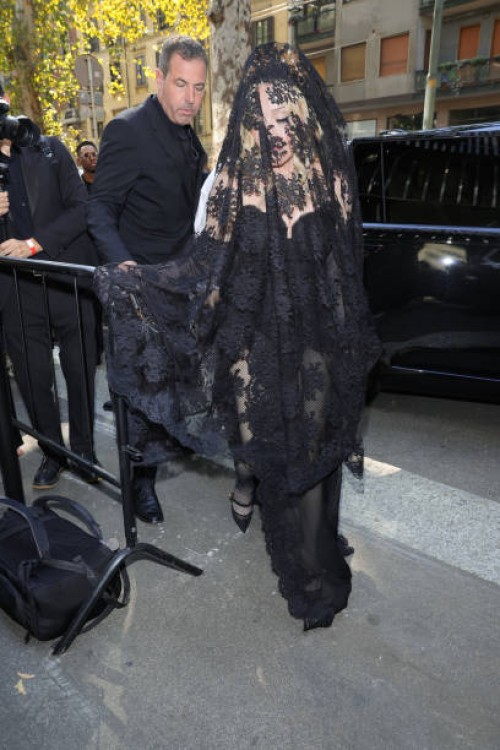 Madonna arrives at the Dolce & Gabbana fashion show during the Milan Womenswear Spring/Summer 2025 on September 21, 2024 in Milan, Italy.