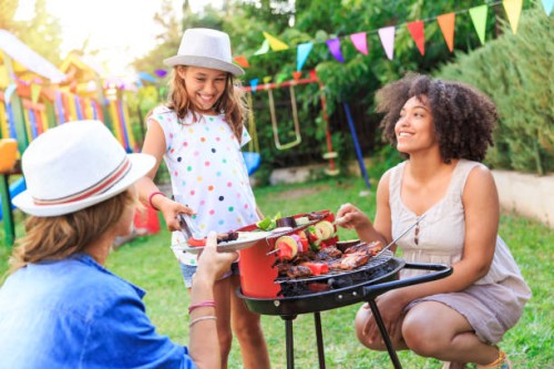 making barbecue at backyard - garden decoration stock pictures, royalty-free photos & images