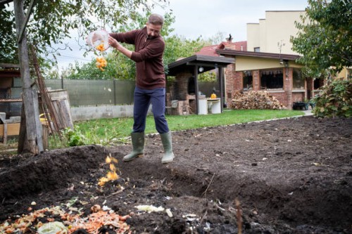 making compost, domestic waste for compost from fruits and vegetables in garden. - garden decoration stock pictures, royalty-free photos & images