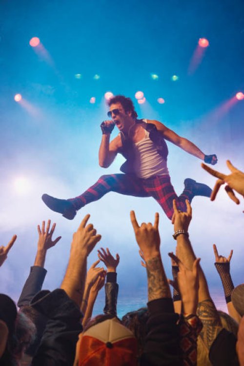 male rock star performing in front of audience - concert stock pictures, royalty-free photos & images
