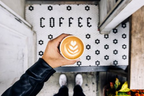 man drinking coffee at the coffee shop, personal perspective view - junk food stock pictures, royalty-free photos & images