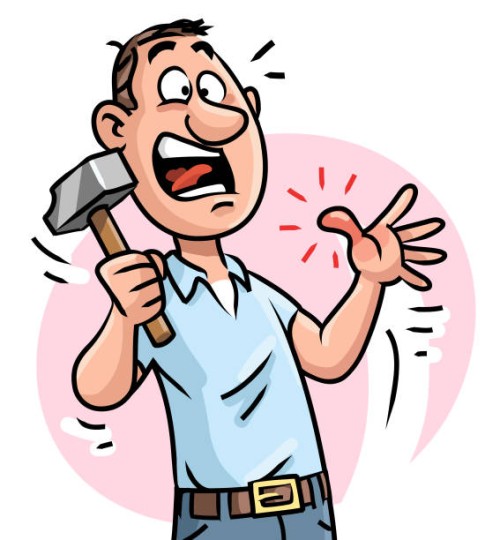 man hitting his finger with a hammer - home decoration stock illustrations