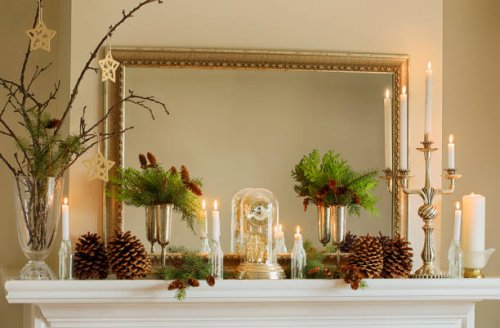 mantelpiece with christmas decor - home decoration stock pictures, royalty-free photos & images