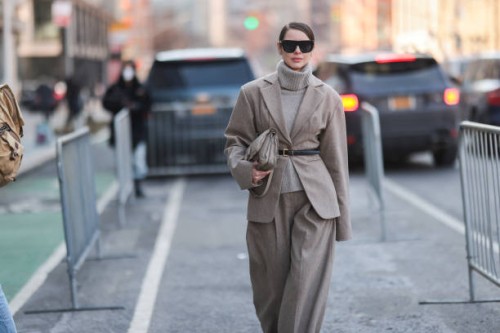 Marina Ingvarsson is seen outside Claudia Li during New York Fashion Week on February 16, 2022 in New York City.